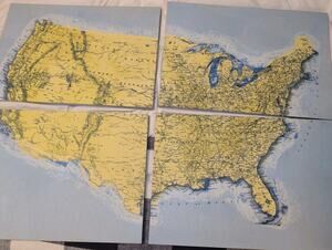 Pottery Barn Modular 4-Panel US Map Wall Art Large Vintage Style Wood Framed
